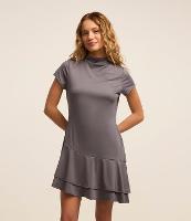 Vestido Curto com Gola Alta e Barra Assimétrica - 1