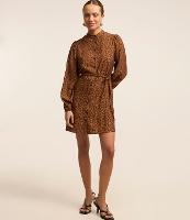 Vestido Manga Longa Twill com Botões e Cinto fixo Animal Print - 1