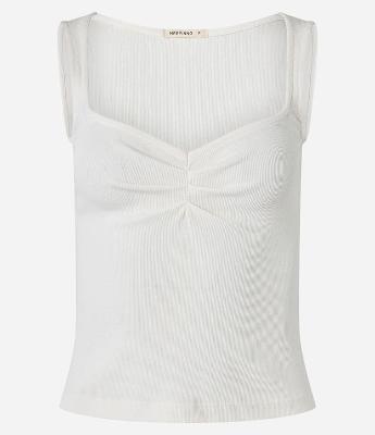 Blusa Sem Manga em Ribana com Franzido no Decote Quadrado