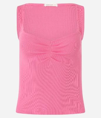 Blusa Sem Manga em Ribana com Franzido no Decote Quadrado