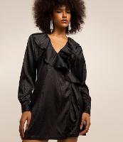 Vestido Curto em Cetim com Textura Jacquard e Decote Cruzado - 2