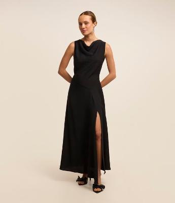 Vestido New Midi com Drapeado e Zíper na Lateral