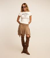 Saia Curta Texturizada com Franzido na Cintura e Barra com Ponta - 1