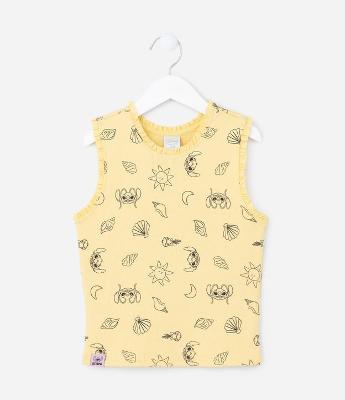 Regata Infantil Canelado com Estampa Lilo e Stitch - Tam 5 a 14 Anos