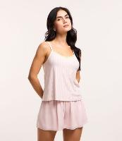 Blusa de Pijama Alcinhas com Renda no Decote e Estampa Listrada - 1