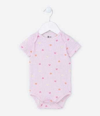 Body Infantil com Estampa Listras e Corações - Tam 0 a 18 meses