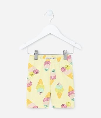 Bermuda Ciclista Infantil em Algodão com Estampa de Sorvete - Tam 1 a 5 Anos
