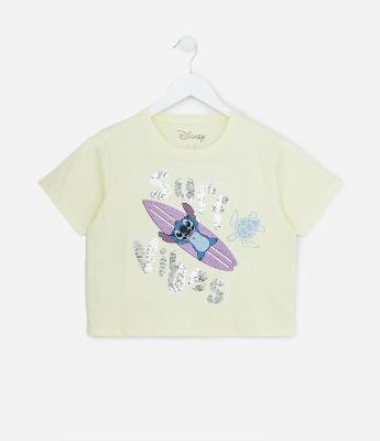 Camiseta Curta Infantil com Estampa do Stitch - Tam 5 a 14 Anos