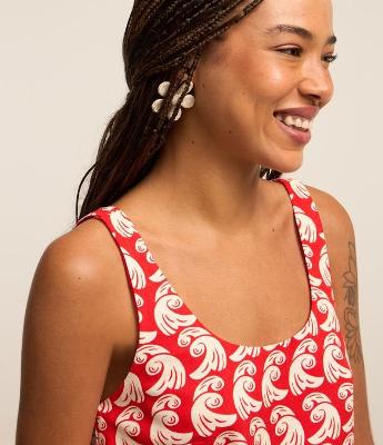 Blusa de Alça em Viscose e Linho e Estampa com Barra Ondulada