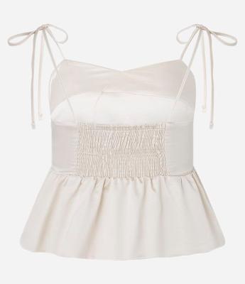 Blusa Balonê Acetinada com Alça Fina e Amarração
