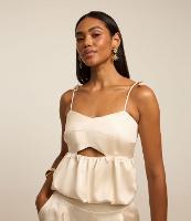 Blusa Balonê Acetinada com Alça Fina e Amarração - 3