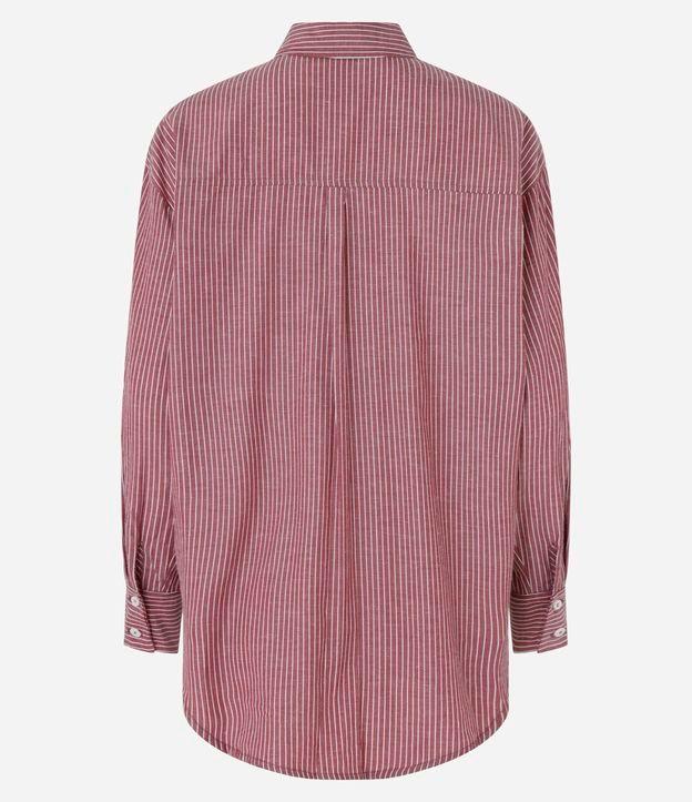 Camisa Alongada em Tricoline com Bolso e Estampa Listrada - 1