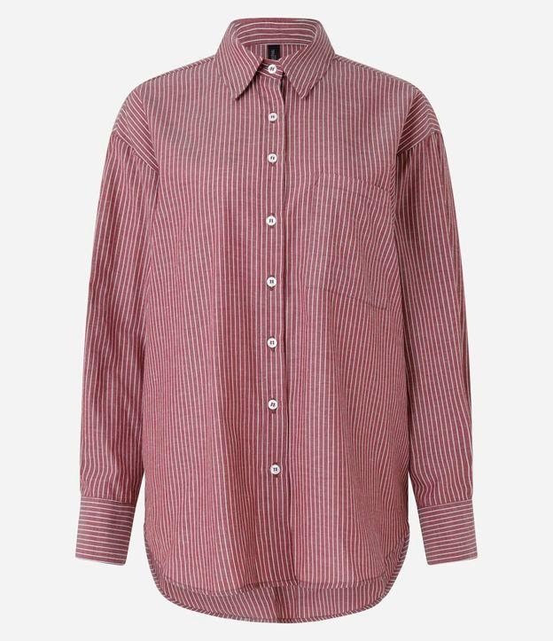 Camisa Alongada em Tricoline com Bolso e Estampa Listrada - 2