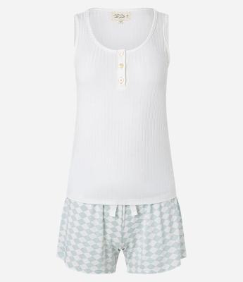 Pijama Short Doll em Viscose com Textura e Estampa Xadrez
