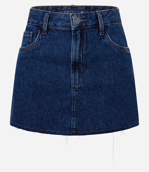 Saia Curta em Jeans com Barra Desfiada - 1