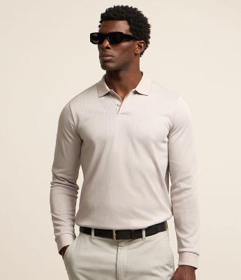 Camisa Polo com Textura e Manga Longa