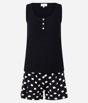 Pijama Short Doll em Viscose Poá com Botões