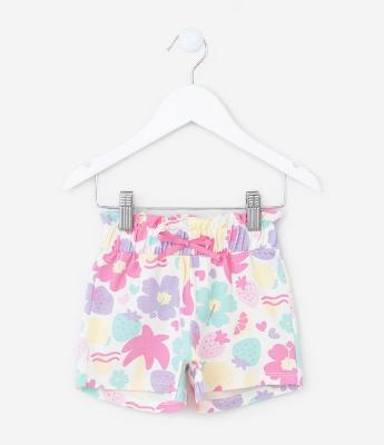 Short Clochard Infantil com Estampa Floral - Tam 1 a 5 Anos