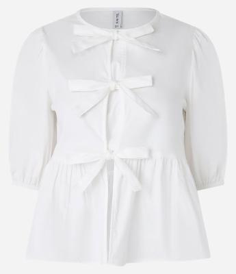 Blusa em Tricoline com Lacinhos e Babado na Cintura