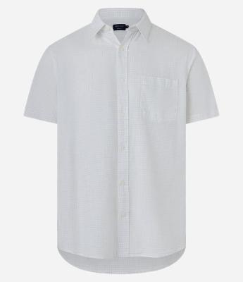 Camisa em Tricoline com Textura Xadrez Grid e Bolso