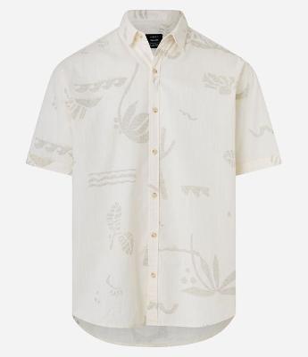Camisa Relaxed  Fil a Fil Estampa Natural Abstrata