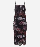 Vestido Midi em Tule Drapeado e Estampa Floral - 1