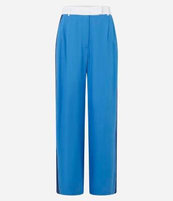 Calça Wide Leg em Viscose e Linho com Blocos de Cor