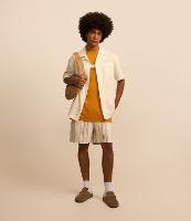 Bermuda em Tela com Listras Verticais e Cós Elástico - 1