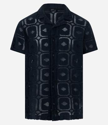 Camisa em Renda com Forma Geométrica Gola com Lapela