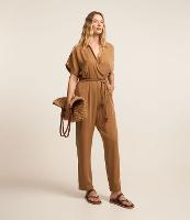 Macacão em Sarja com Bolsos e Cinto de Corda - 1