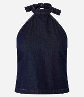 Blusa em Jeans com Gola Alta e Amarração no Pescoço - 1
