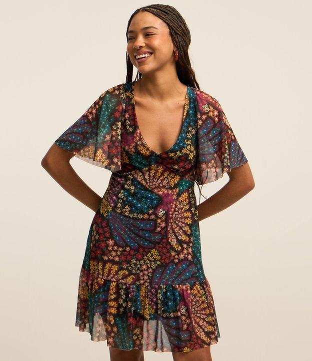 Vestido Curto em Tule com Estampa de Frutinhas - 1