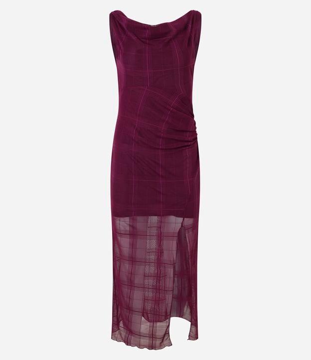 Vestido Longo em Tule Xadrez com Decote Degagê - 1