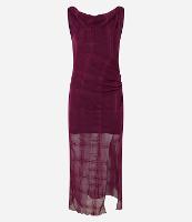 Vestido Longo em Tule Xadrez com Decote Degagê - 1