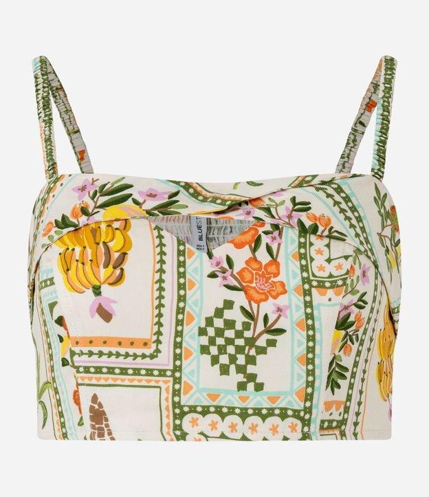 Blusa Cropped em Viscose Floral e Decote Coração - 1