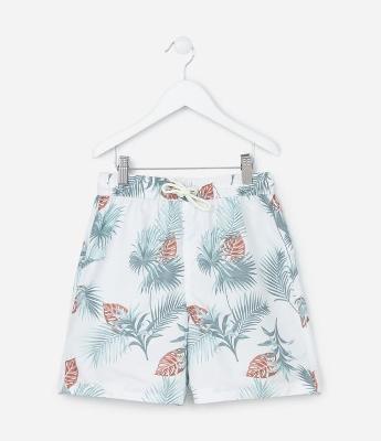 Bermuda Infantil com Estampa Folhagem - Tam 5 a 14 Anos