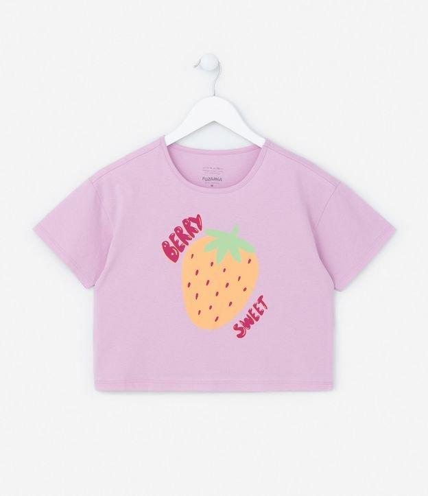 Camiseta Curta Infantil com Estampa Morango - Tam 5 a 14 Anos - 1