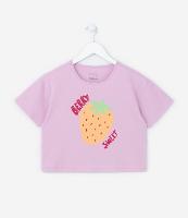 Camiseta Curta Infantil com Estampa Morango - Tam 5 a 14 Anos - 1