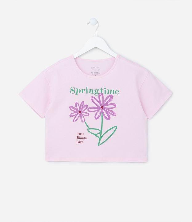 Camiseta Cropped Infantil com Estampa Flores - Tam  5 a 14 Anos - 1