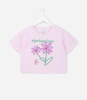 Camiseta Cropped Infantil com Estampa Flores - Tam  5 a 14 Anos - 1