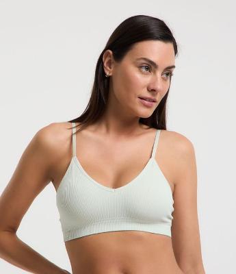 Kit 02 Sutiãs Bojo Triangular Seamless Textura Canelada Com Escrito LOV