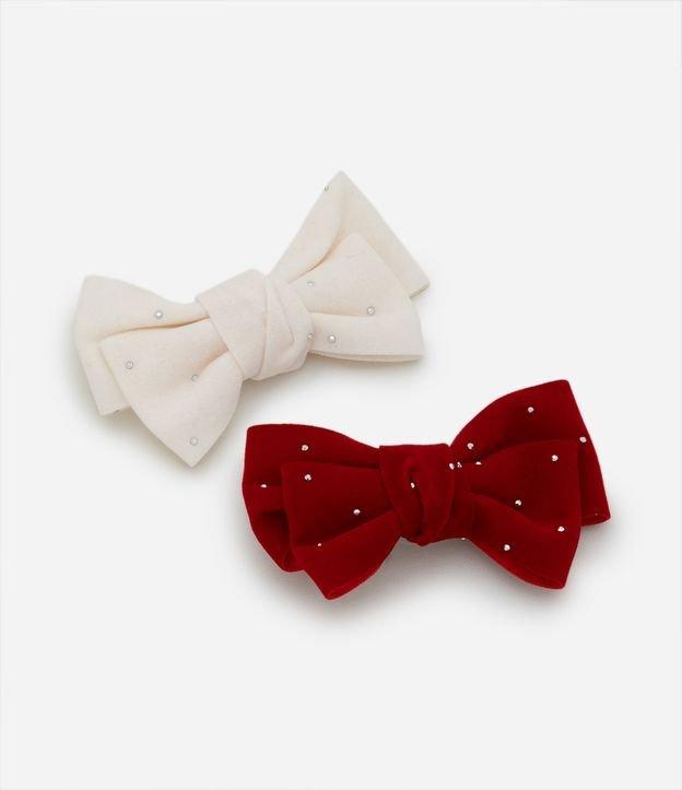 Kit 02 Presilhas de Cabelo Infantil em Formato de Laço com Brilhos - Tam Único - 1