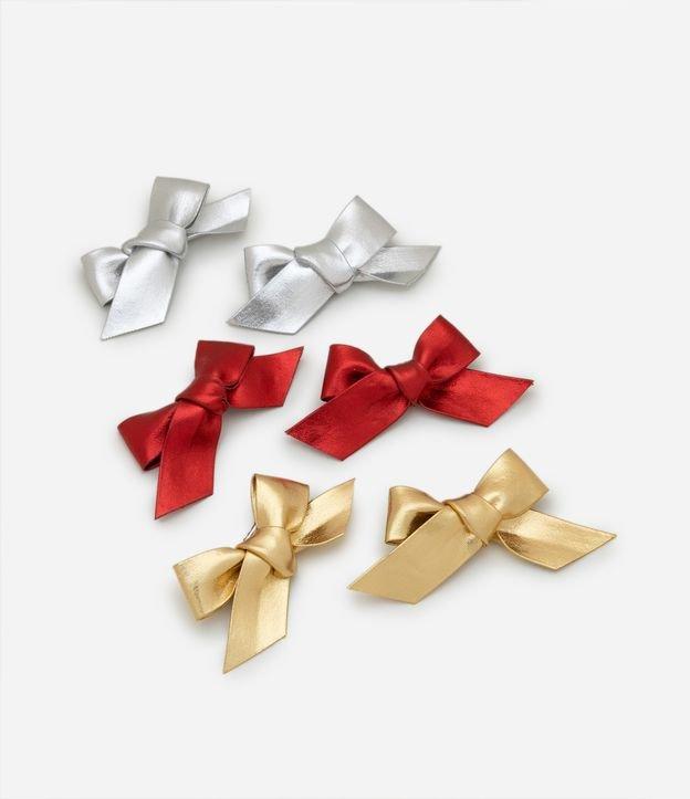 Kit 06 Presilhas de Cabelo Infantil em Formato de Laços Metalizados - 1