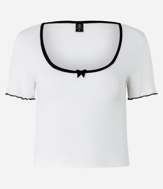 Blusa Canelada em Algodão com Lacinho e Contrastes - 1