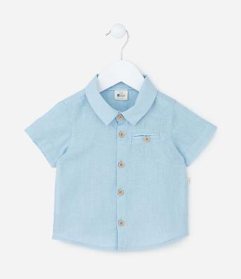Camisa Infantil em Linho com Bolsinho - Tam 0 a 18 meses