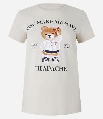 Blusa Baby Look em Algodão com Estampa Ursinho