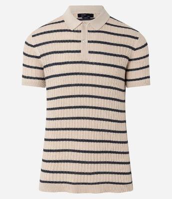 Camisa Polo em Tricô com Listras Horizontais