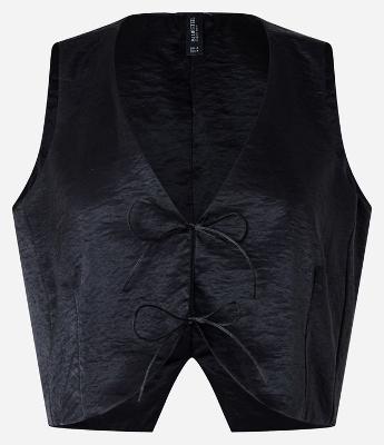 Colete Curto Acetinado com Laços Frontais