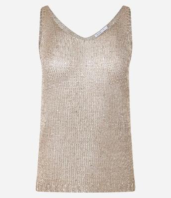 Blusa sem Manga com Paetês e Fio Metalizado