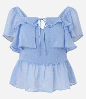 Blusa Peplum em Chiffon com Babados e Aplicações - 1